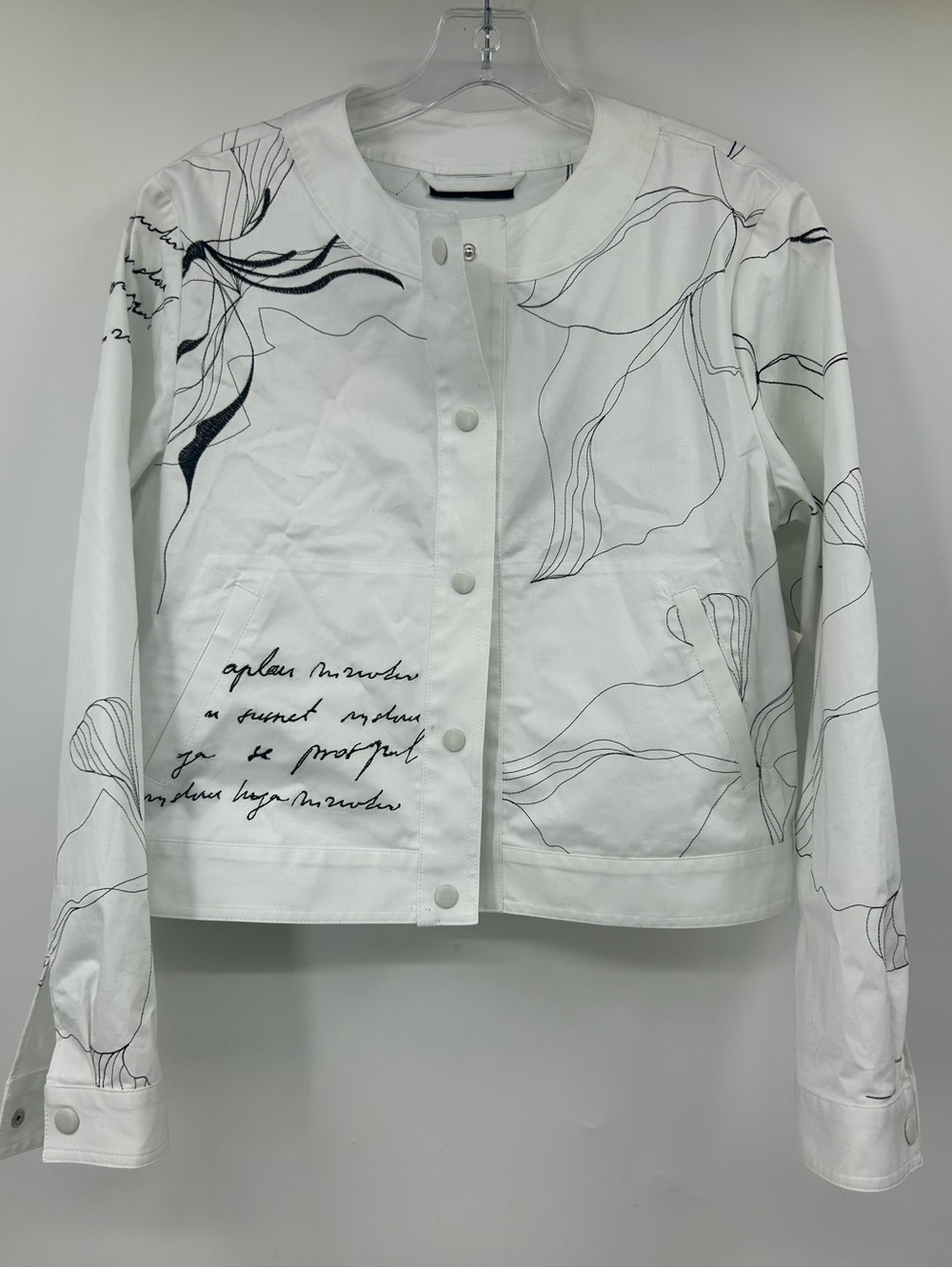 NWT Ivko White Embroidered Send Me a Letter Jacket Snap Up Size S